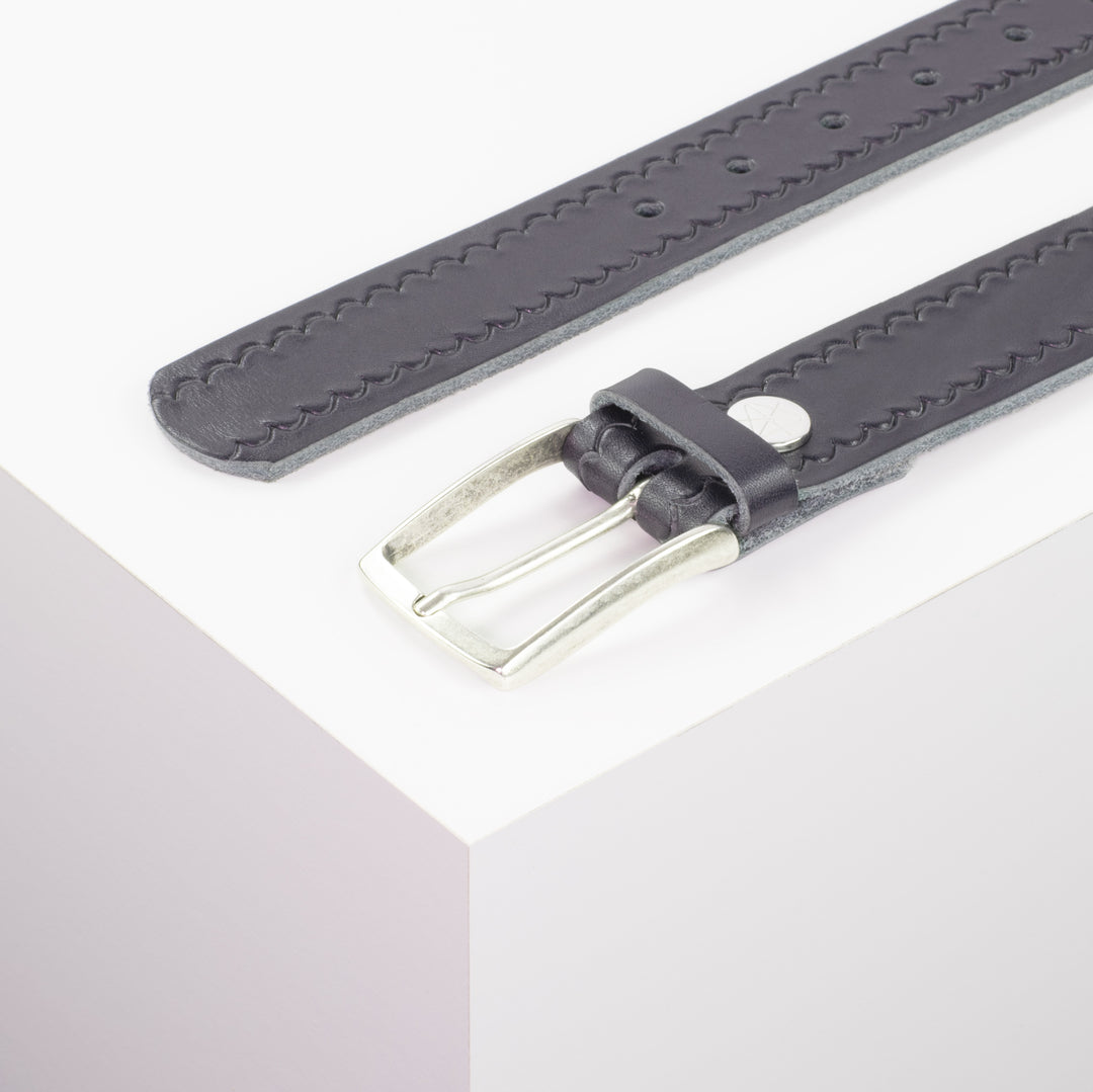 Ledergürtel 3,5cm mit Schnalle Valencia navi kleine Welle