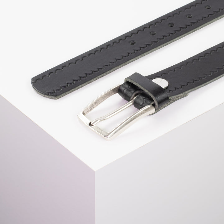 Ledergürtel 3,5cm mit Schnalle Valencia schwarz kleine Welle