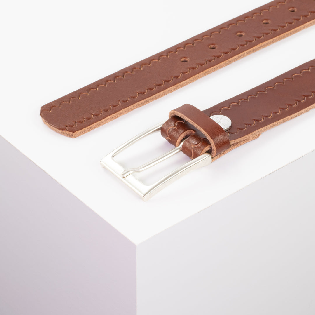 Ledergürtel 3,5cm mit Schnalle San Sebastian cognac kleine Welle