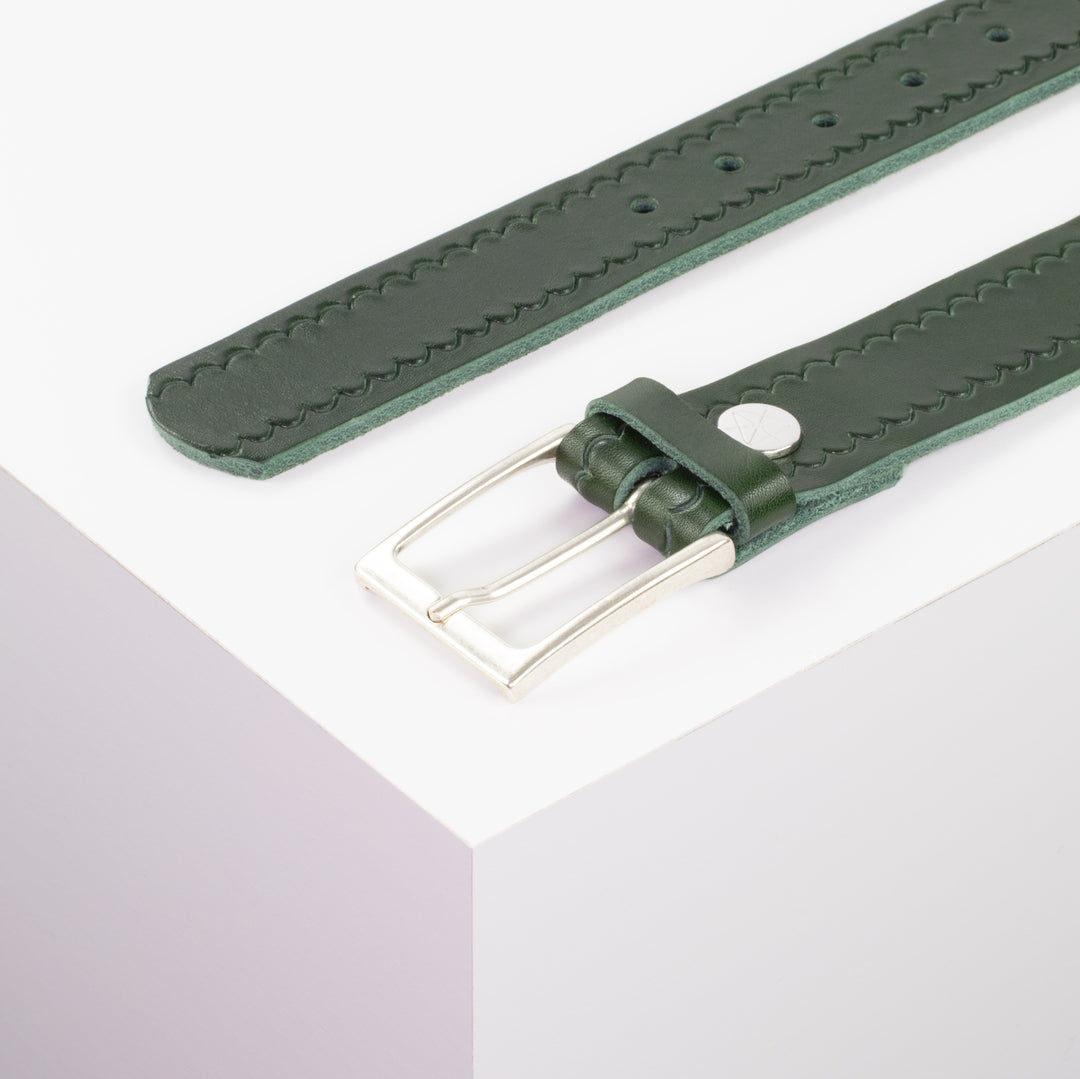 Ledergürtel 3,5cm mit Schnalle San Sebastian grün kleine Welle