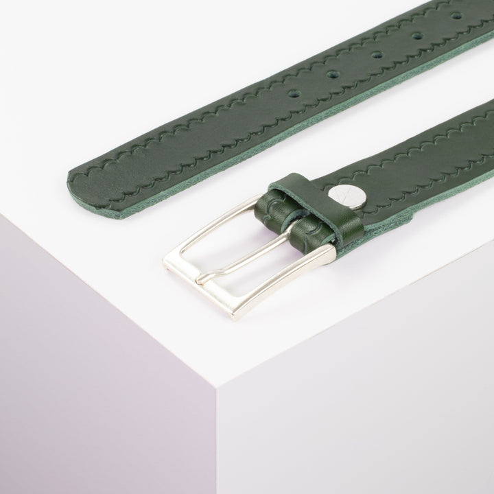 Ledergürtel 3,5cm mit Schnalle San Sebastian grün kleine Welle