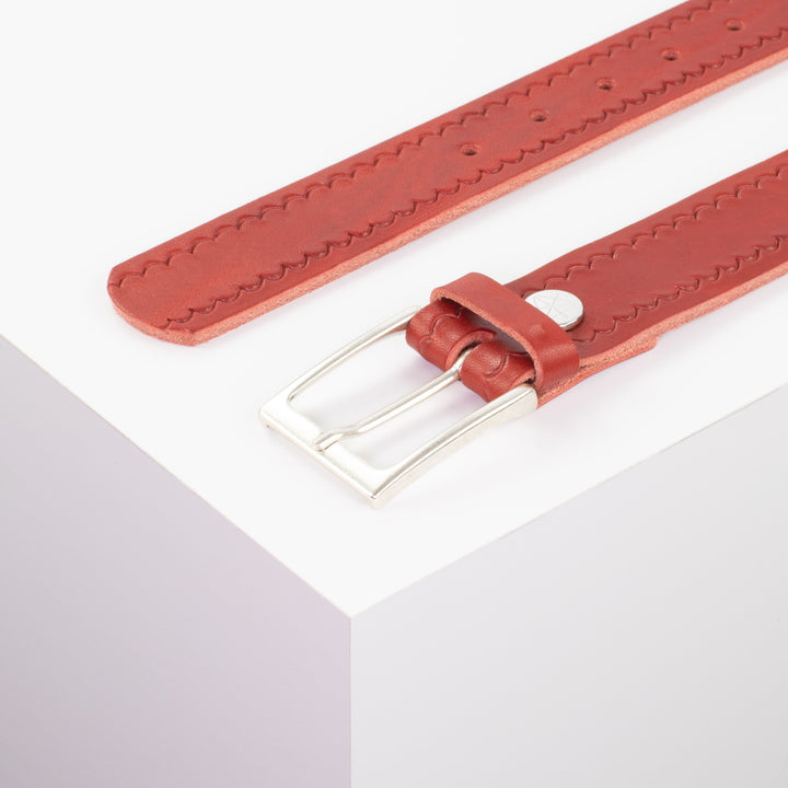 Ledergürtel 3,5cm mit Schnalle San Sebastian rot kleine Welle