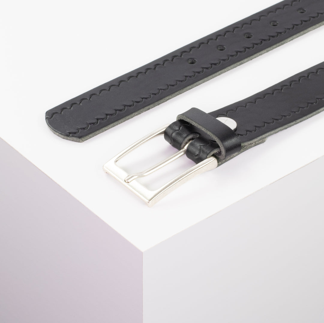 Ledergürtel 3,5cm mit Schnalle San Sebastian schwarz kleine Welle
