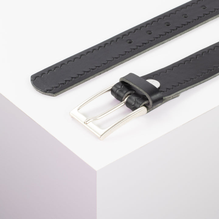 Ledergürtel 3,5cm mit Schnalle San Sebastian schwarz kleine Welle