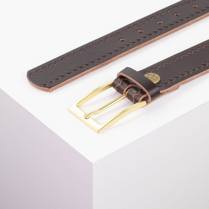 Ledergürtel 3,5cm mit Schnalle Verona gold dunkelbraun kleine Welle