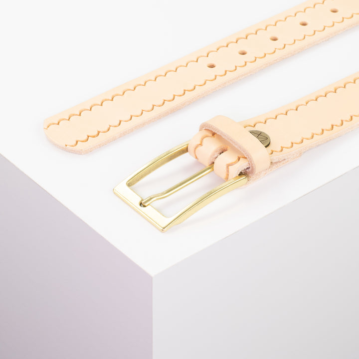 Ledergürtel 3,5cm mit Schnalle Verona gold natur kleine Welle