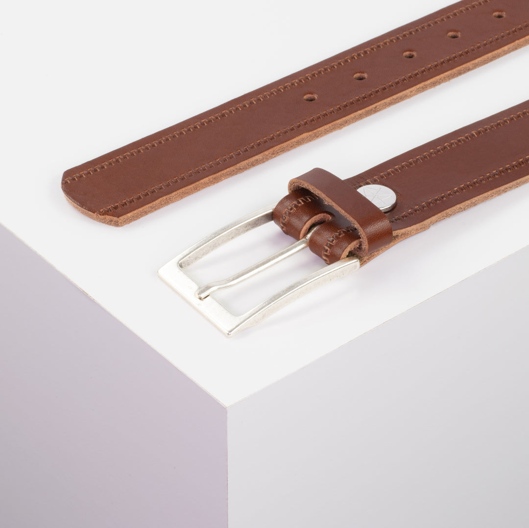 Ledergürtel 3,5cm mit Schnalle Verona silber cognac Reißverschluss