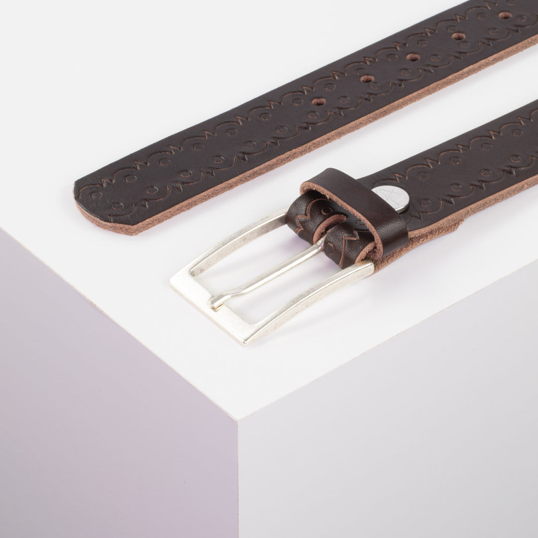 Ledergürtel 3,5cm mit Schnalle Verona silber dunkelbraun Lochwelle