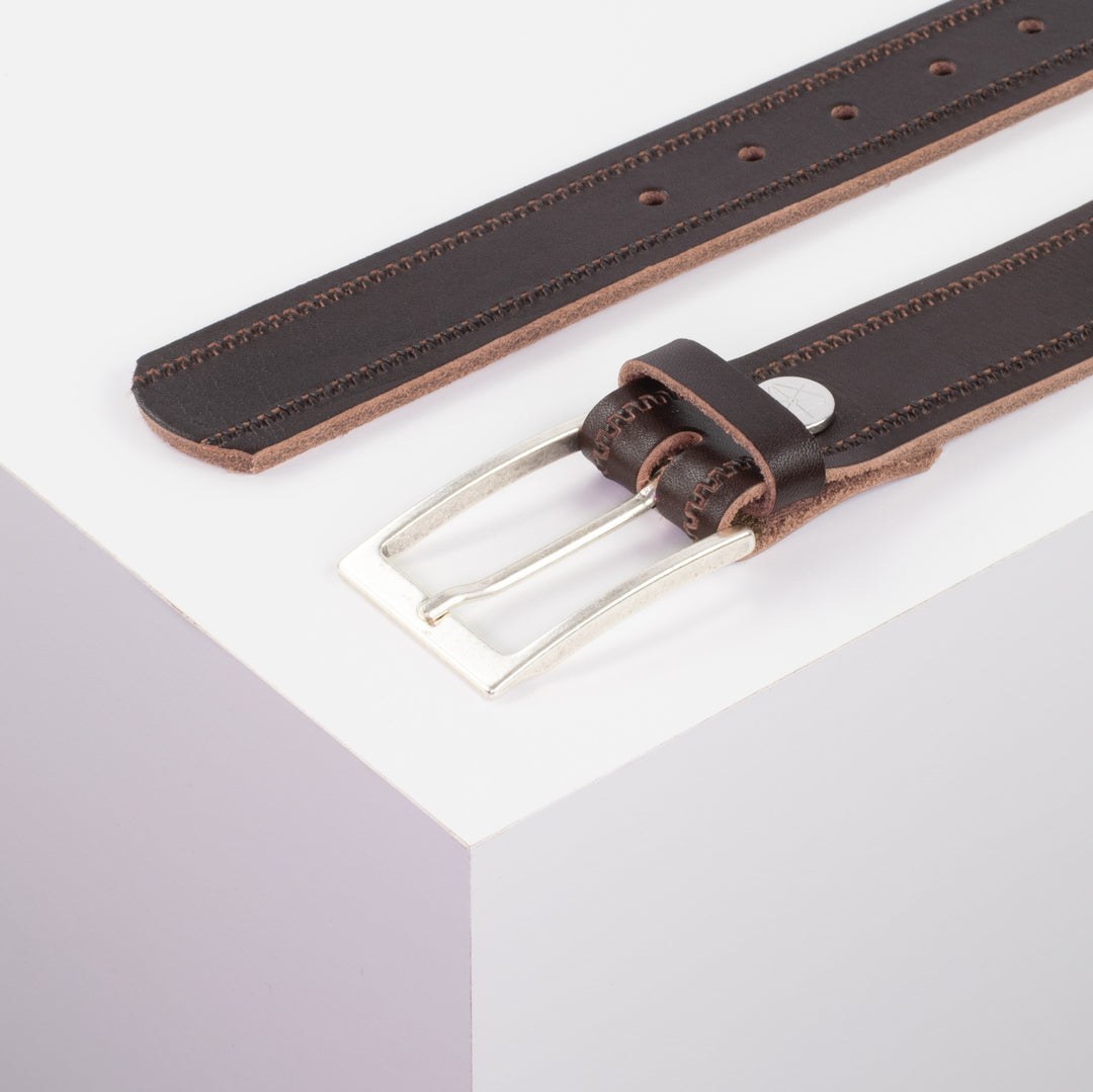 Ledergürtel 3,5cm mit Schnalle Verona silber dunkelbraun Reißverschluss