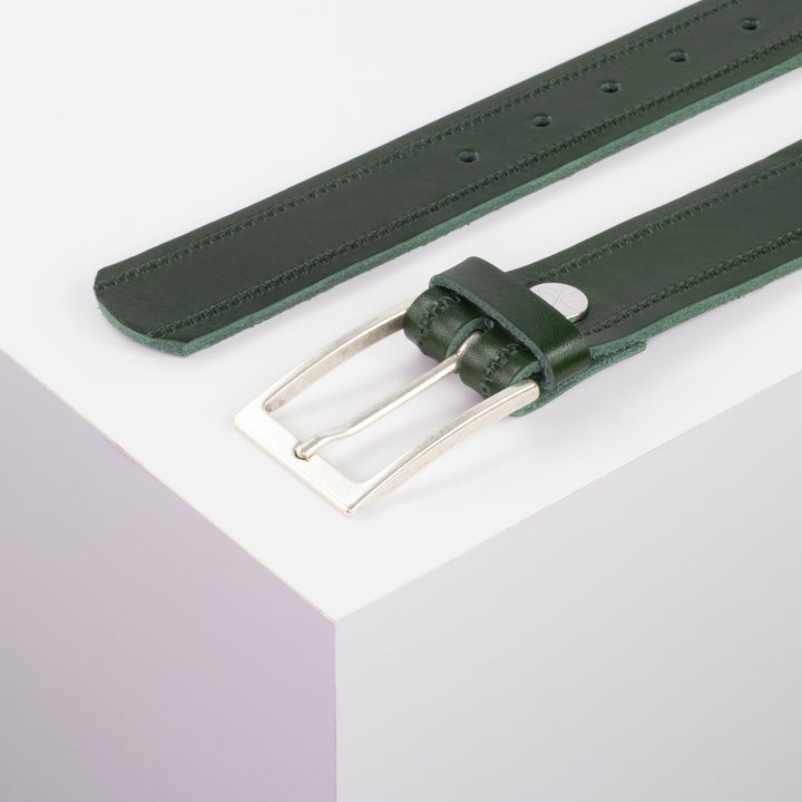 Ledergürtel 3,5cm mit Schnalle Verona silber grün Reißverschluss