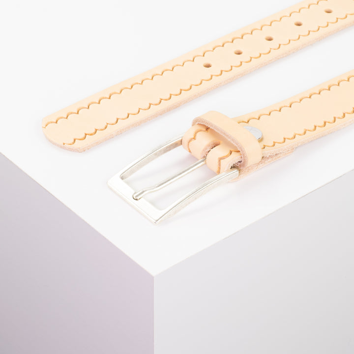 Ledergürtel 3,5cm mit Schnalle Verona silber natur kleine Welle