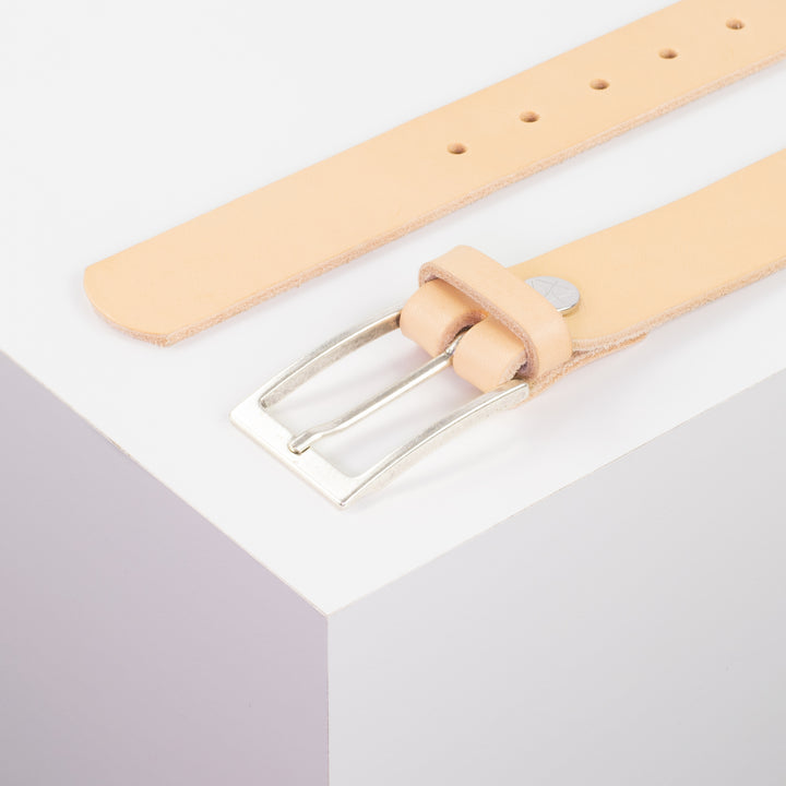 Ledergürtel 3,5cm mit Schnalle Verona silber natur ohne Muster