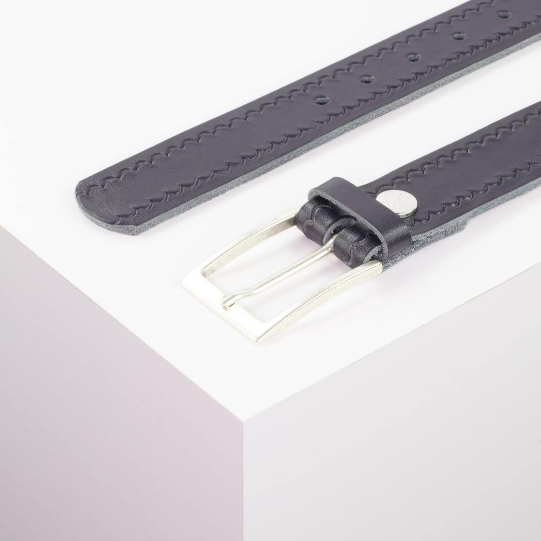 Ledergürtel 3,5cm mit Schnalle Verona silber navi kleine Welle