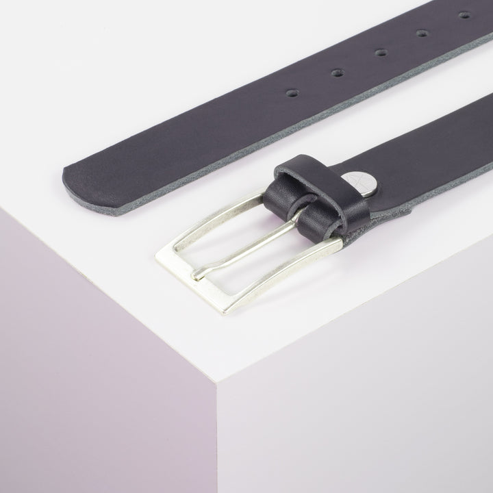 Ledergürtel 3,5cm mit Schnalle Verona silber navi ohne Muster