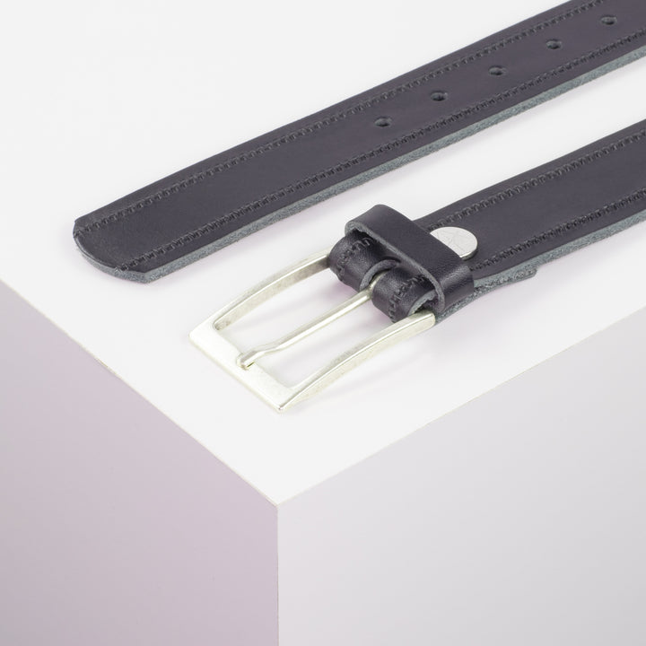 Ledergürtel 3,5cm mit Schnalle Verona silber navi Reißverschluss