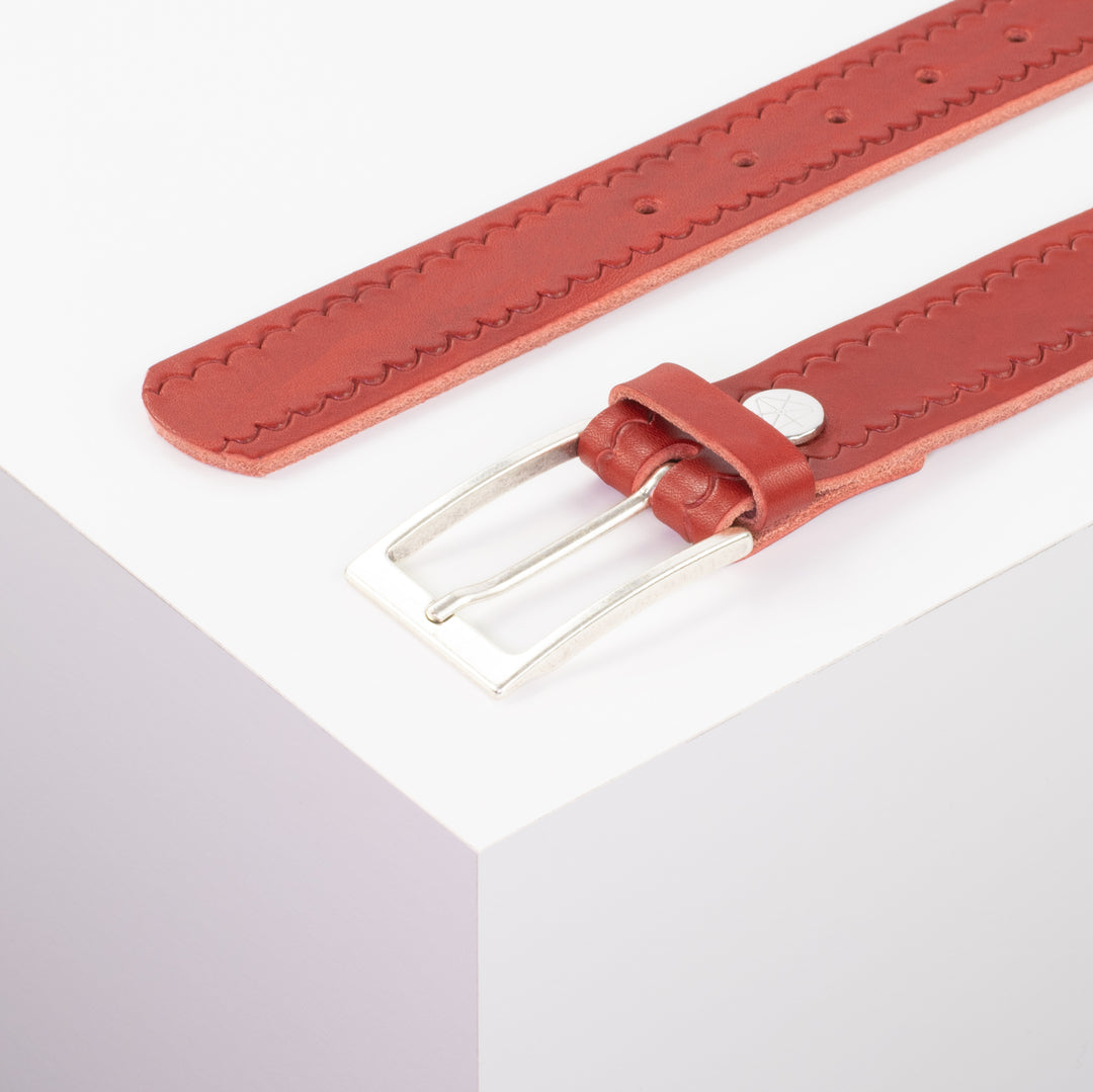 Ledergürtel 3,5cm mit Schnalle Verona silber rot kleine Welle