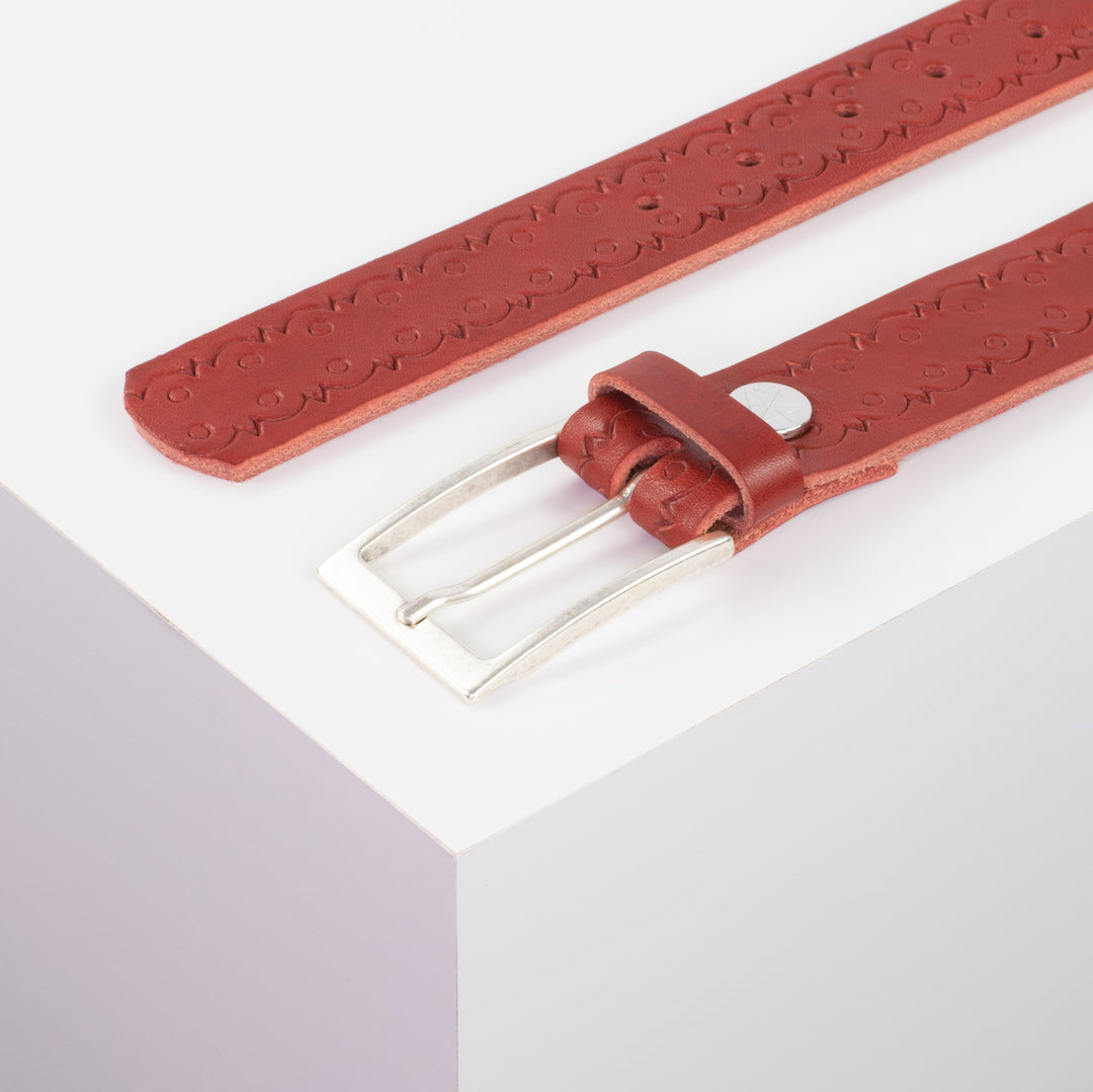 Ledergürtel 3,5cm mit Schnalle Verona silber rot Lochwelle