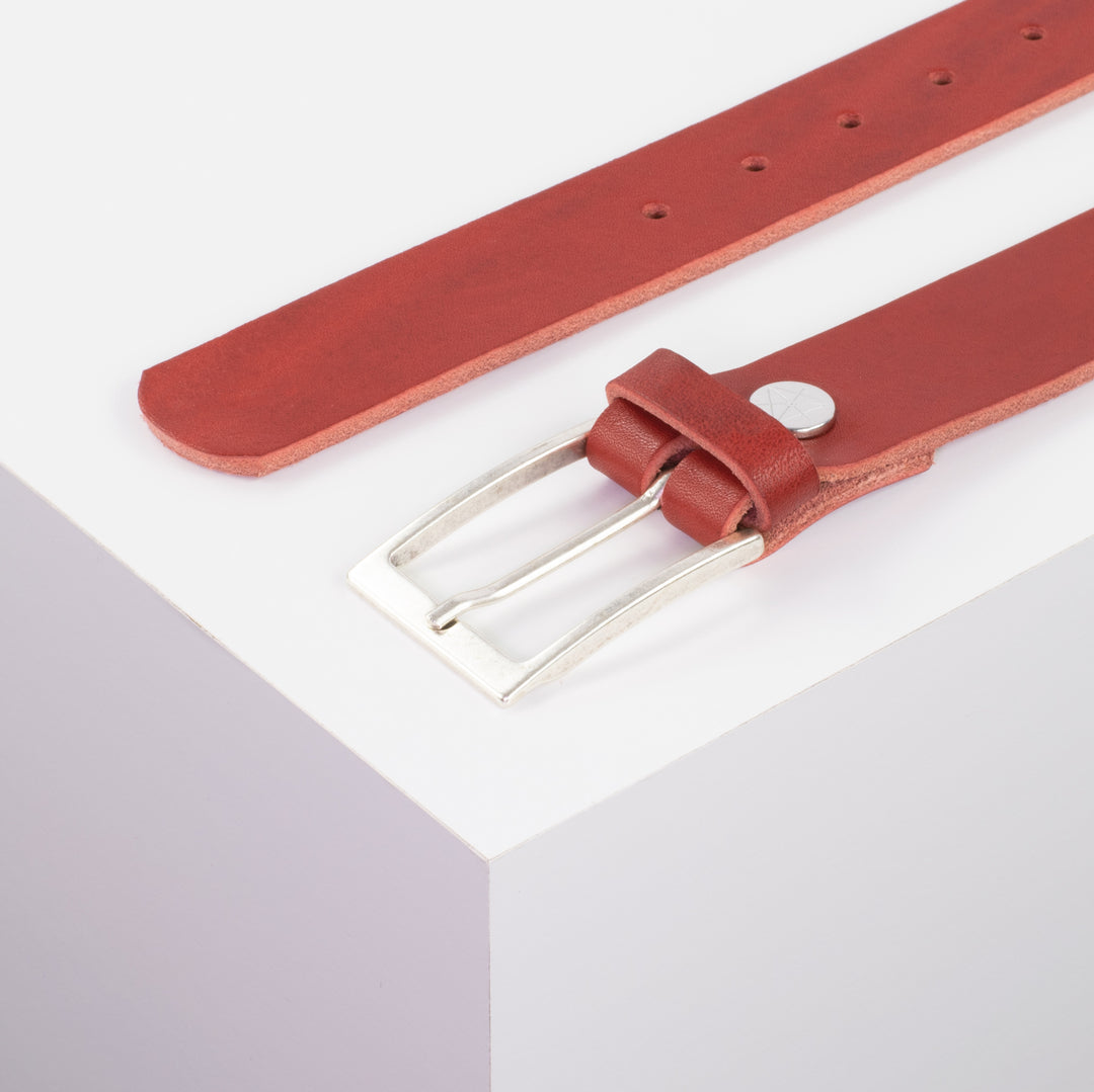 Ledergürtel 3,5cm mit Schnalle Verona silber rot ohne Muster
