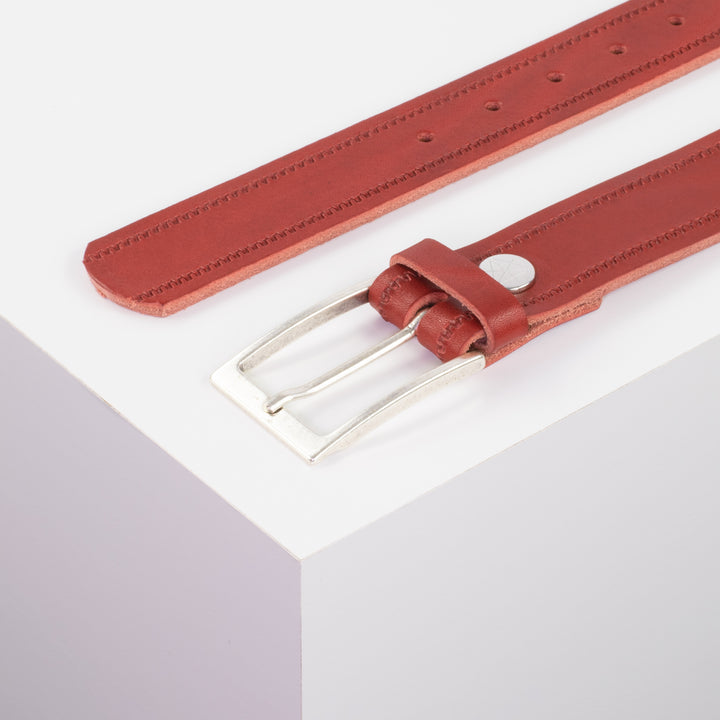 Ledergürtel 3,5cm mit Schnalle Verona silber rot Reißverschluss