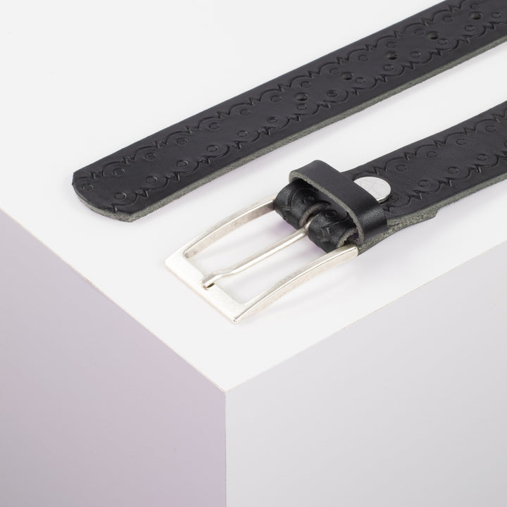 Ledergürtel 3,5cm mit Schnalle Verona silber schwarz Lochwelle