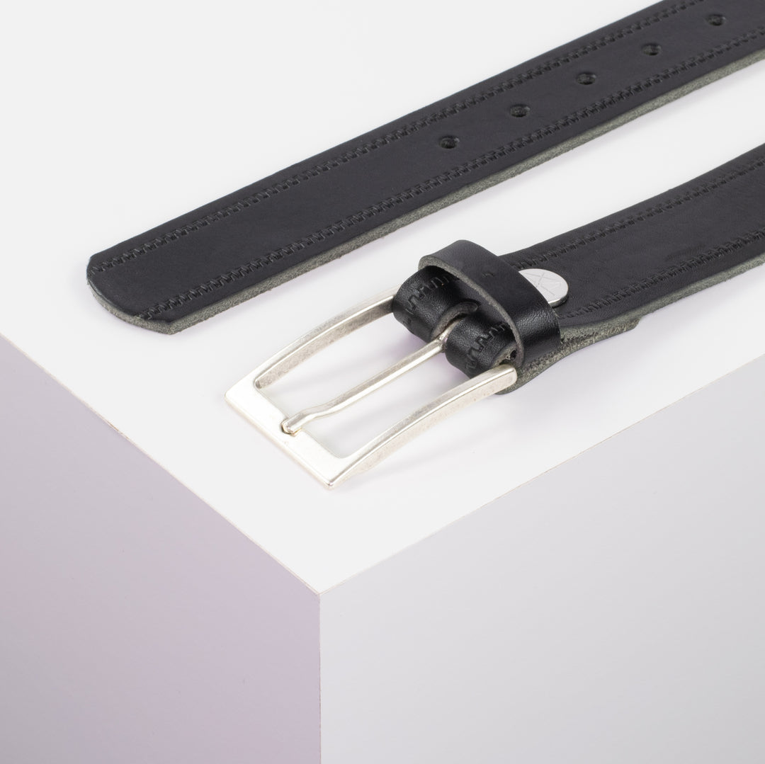 Ledergürtel 3,5cm mit Schnalle Verona silber schwarz Reißverschluss