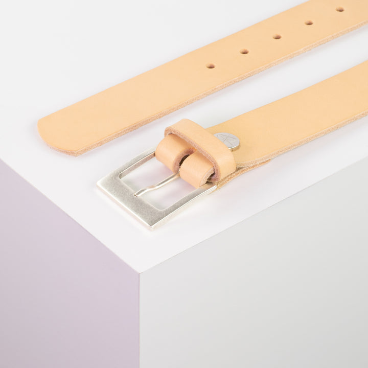 Ledergürtel 3,5cm mit Schnalle Porto silber natur ohne Muster