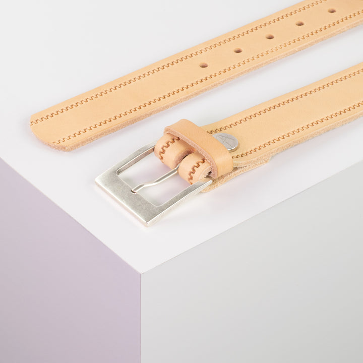 Ledergürtel 3,5cm mit Schnalle Porto silber natur Reißverschluss