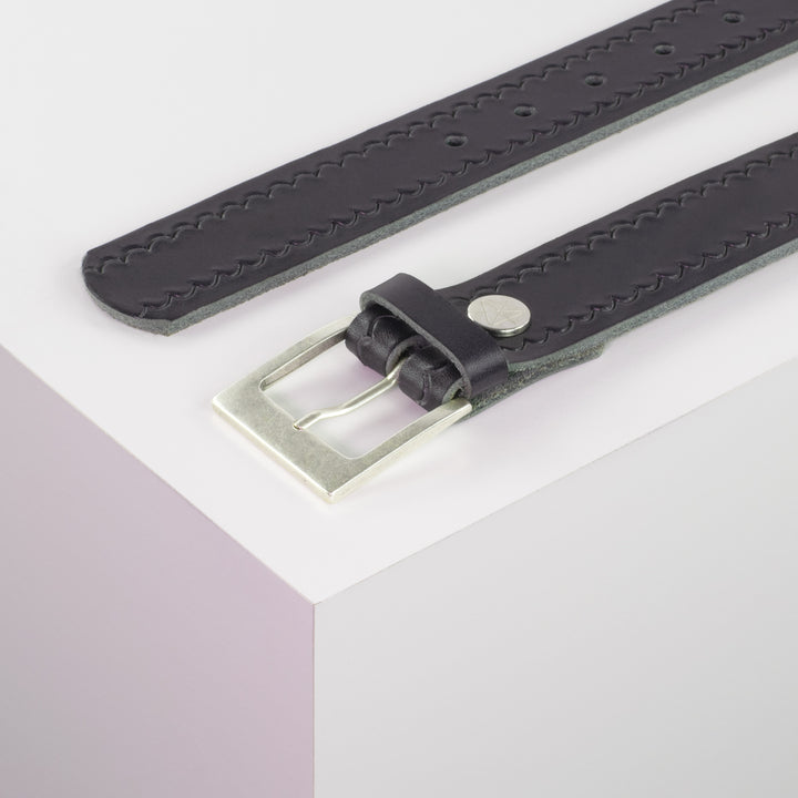 Ledergürtel 3,5cm mit Schnalle Porto silber navi kleine Welle