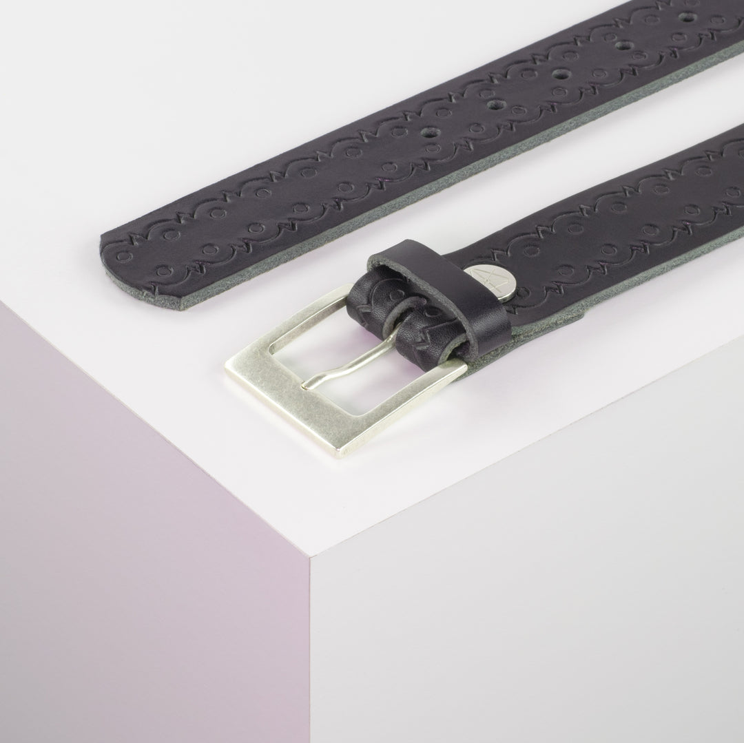 Ledergürtel 3,5cm mit Schnalle Porto silber navi Lochwelle