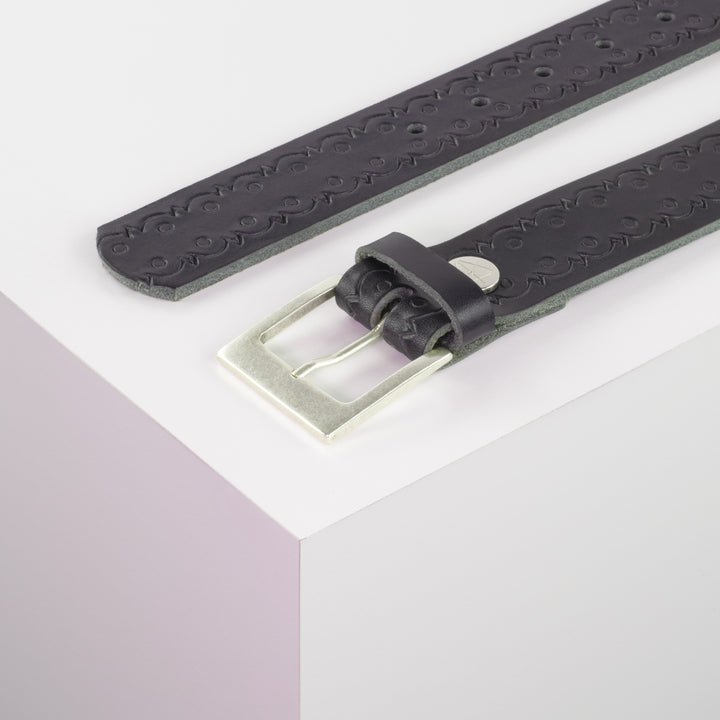 Ledergürtel 3,5cm mit Schnalle Porto silber navi Lochwelle