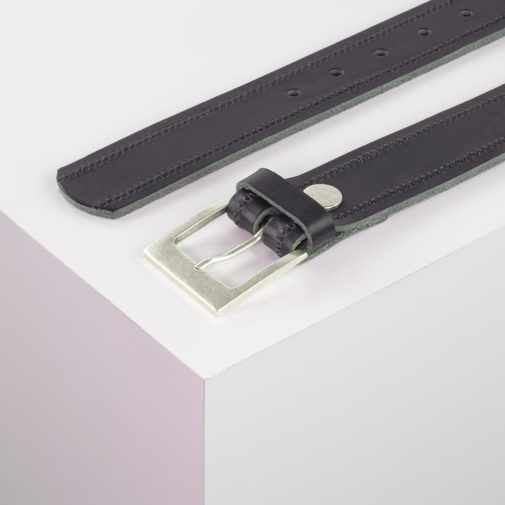 Ledergürtel 3,5cm mit Schnalle Porto silber navi Reißverschluss
