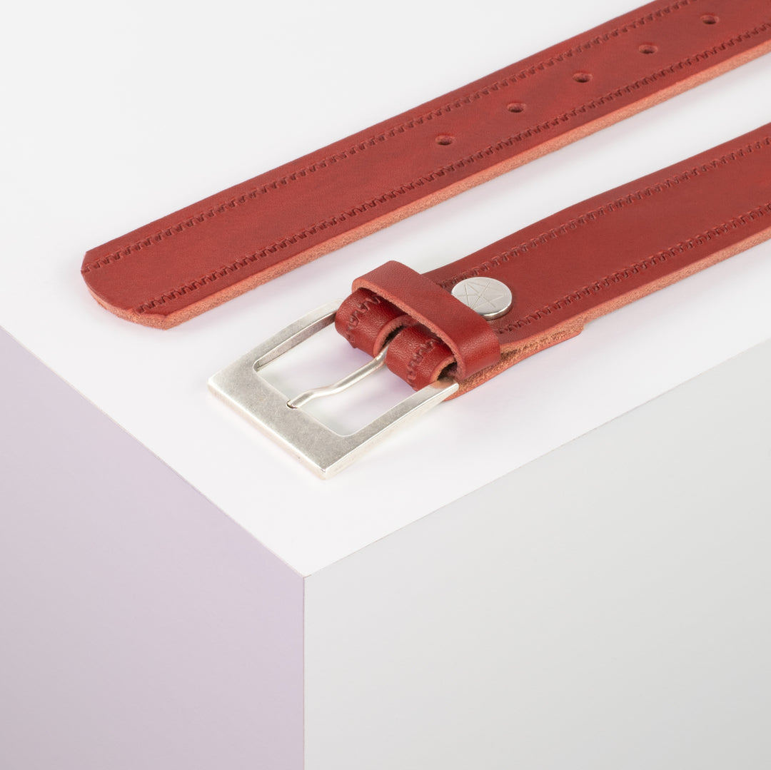 Ledergürtel 3,5cm mit Schnalle Porto silber rot Reißverschluss