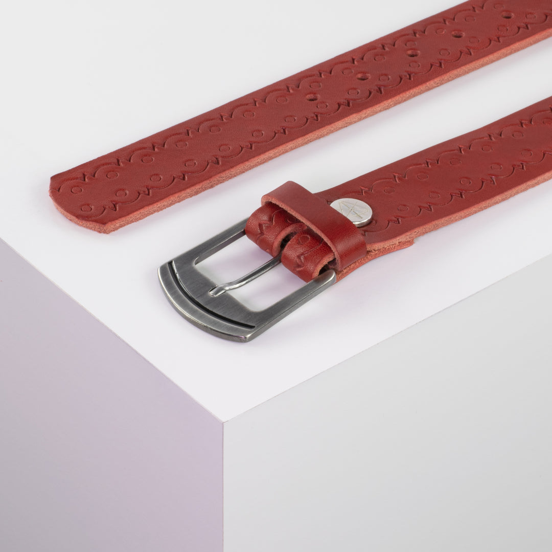 Ledergürtel 3,5cm mit Schnalle Nowosibirsk silber rot Lochwelle