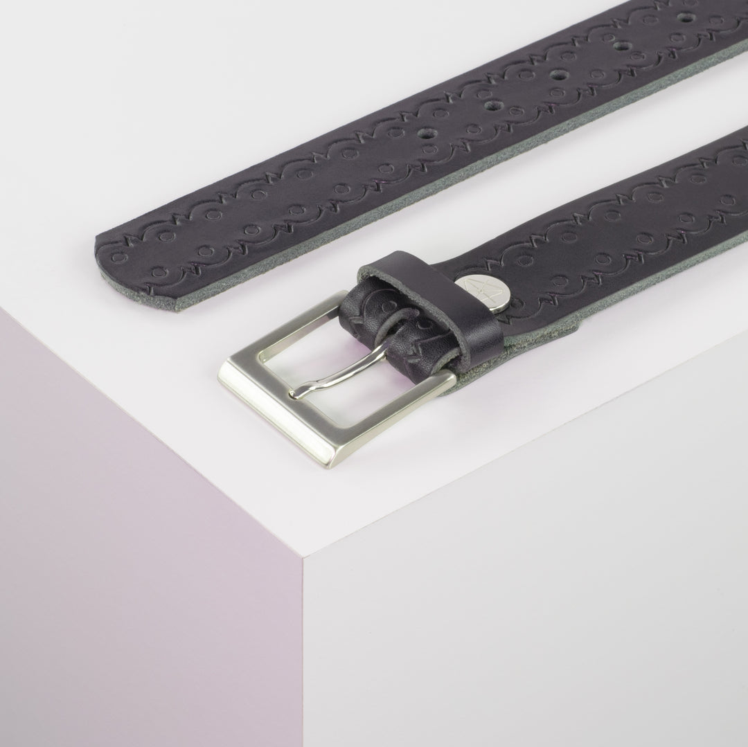 Ledergürtel 3,5cm mit Schnalle Helsinki silber glänzend navi Lochwelle