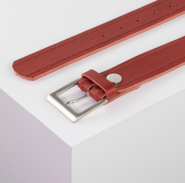 Ledergürtel 3,5cm mit Schnalle Helsinki silber glänzend rot Reißverschluss