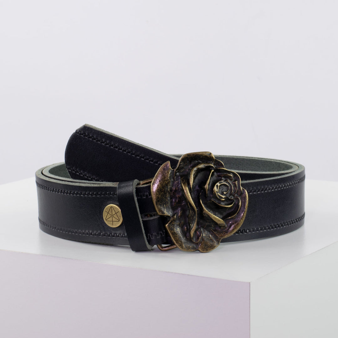 Ledergürtel 4cm mit Schnalle Rose messing navi Reißverschluss