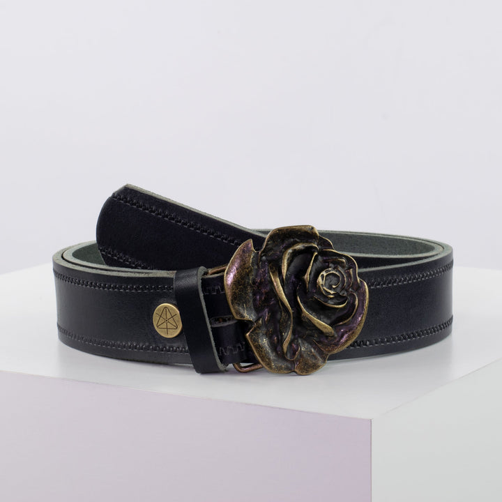 Ledergürtel 4cm mit Schnalle Rose messing navi Reißverschluss