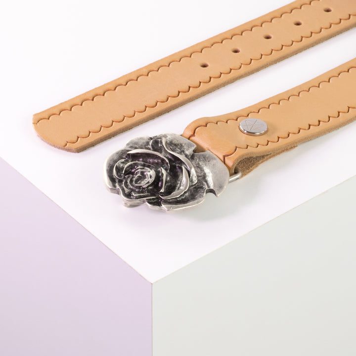 Ledergürtel 4cm mit Schnalle Rose natur kleine Welle