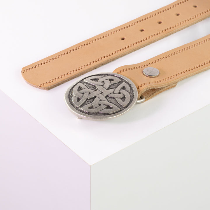 Ledergürtel 4cm mit Schnalle Gordischer Knoten rund silber natur Reißverschluss