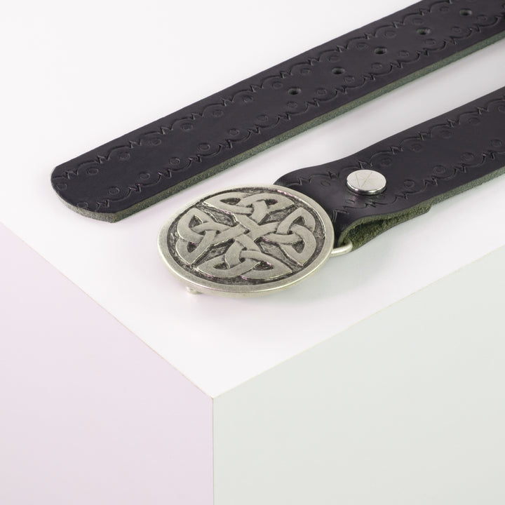 Ledergürtel 4cm mit Schnalle Gordischer Knoten rund silber navi Lochwelle