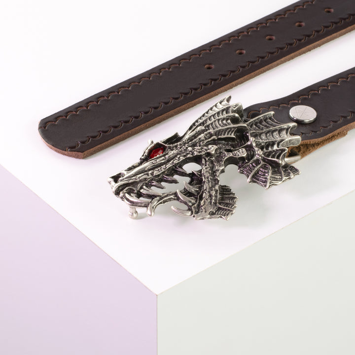 Ledergürtel 4cm mit Schnalle Drache dunkelbraun kleine Welle