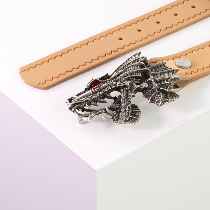 Ledergürtel 4cm mit Schnalle Drache natur kleine Welle