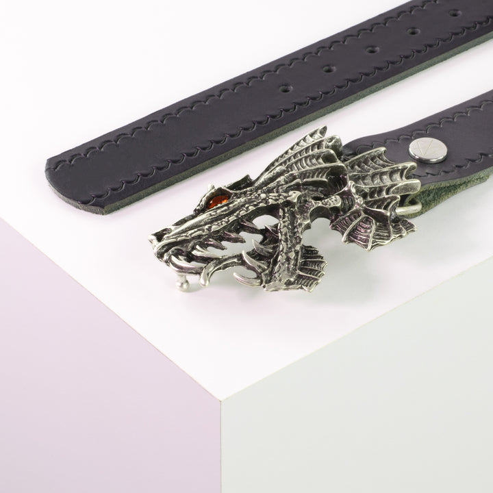 Ledergürtel 4cm mit Schnalle Drache navi kleine Welle