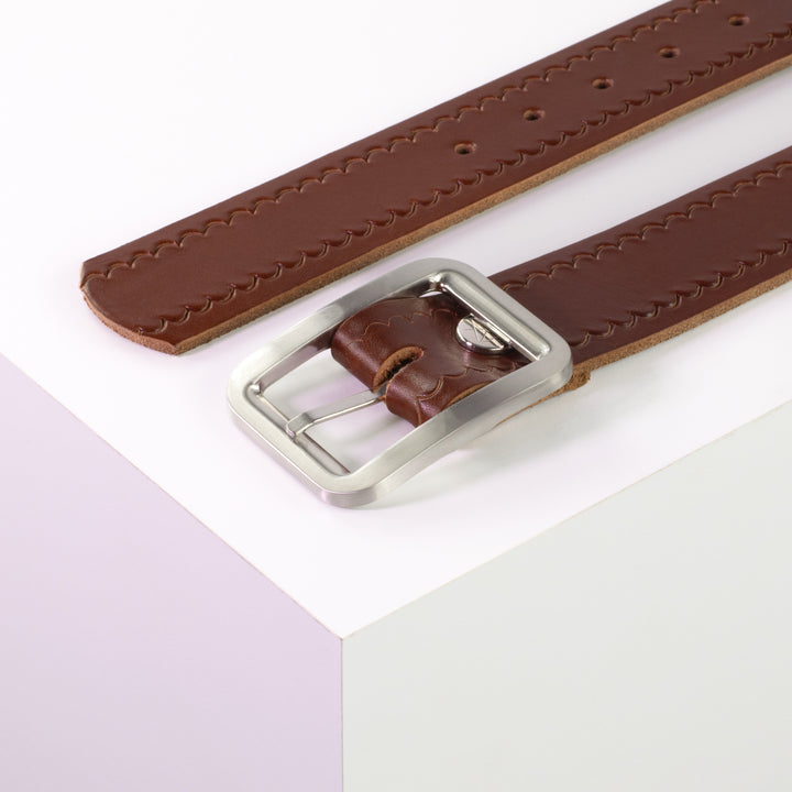 Ledergürtel 4cm mit Schnalle Munich cognac kleine Welle