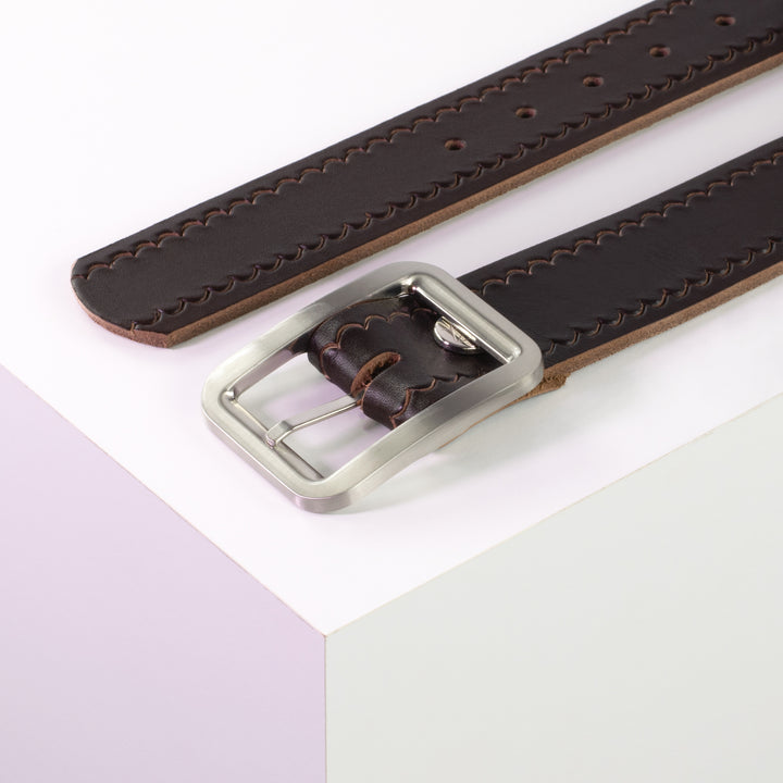 Ledergürtel 4cm mit Schnalle Munich dunkelbraun kleine Welle