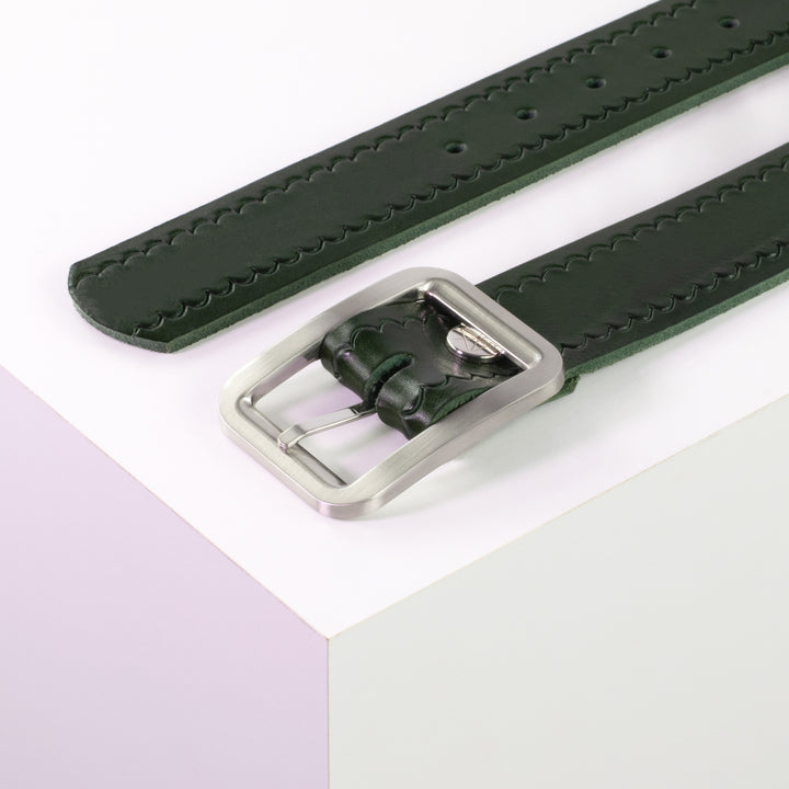 Ledergürtel 4cm mit Schnalle Munich grün kleine Welle