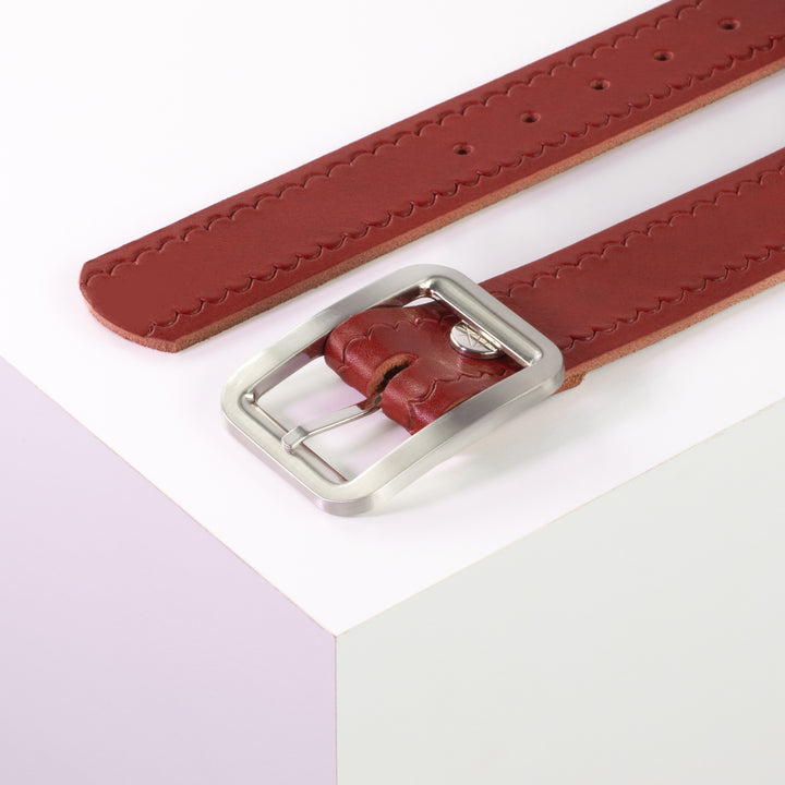 Ledergürtel 4cm mit Schnalle Munich rot kleine Welle
