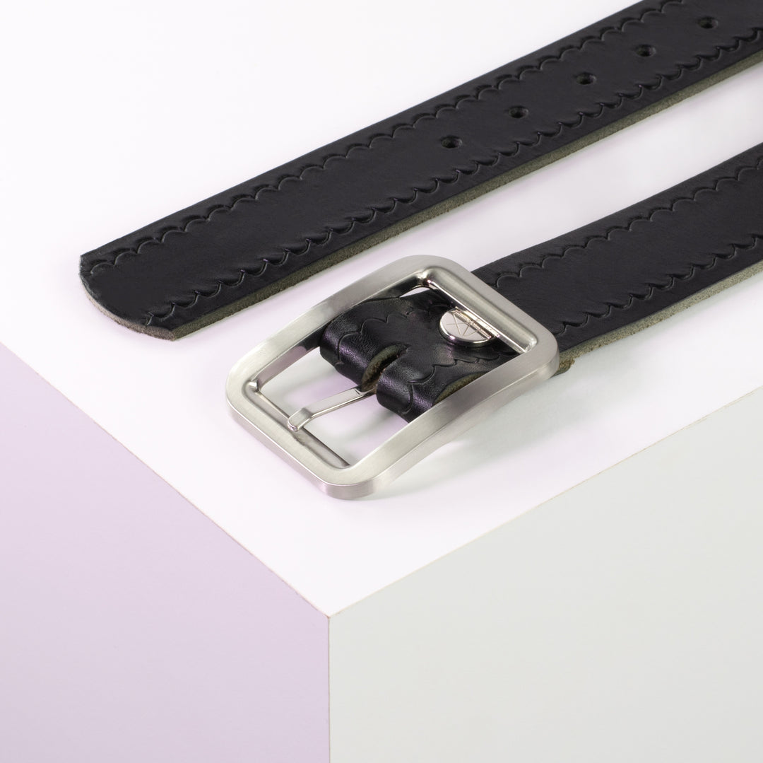 Ledergürtel 4cm mit Schnalle Munich schwarz kleine Welle
