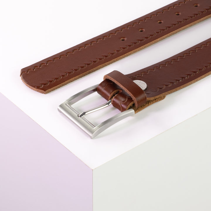 Ledergürtel 4cm mit Schnalle Milano cognac kleine Welle