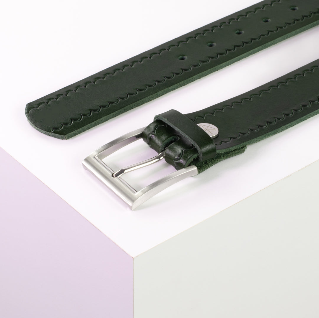 Ledergürtel 4cm mit Schnalle Milano grün kleine Welle